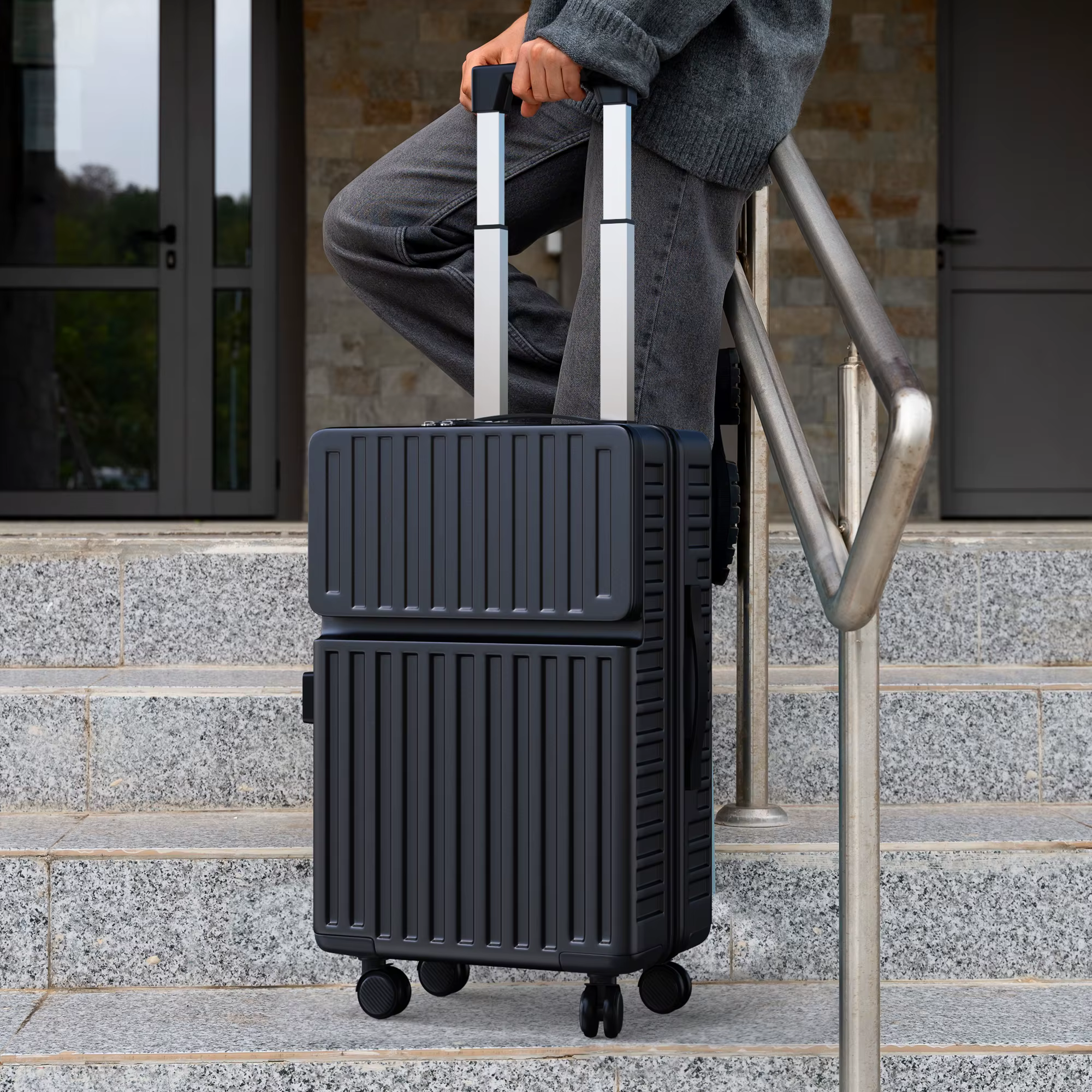 Superaly Ensemble de 2 valises de 20-24 pouces avec rangement frontal, bagages à roulettes silencieu