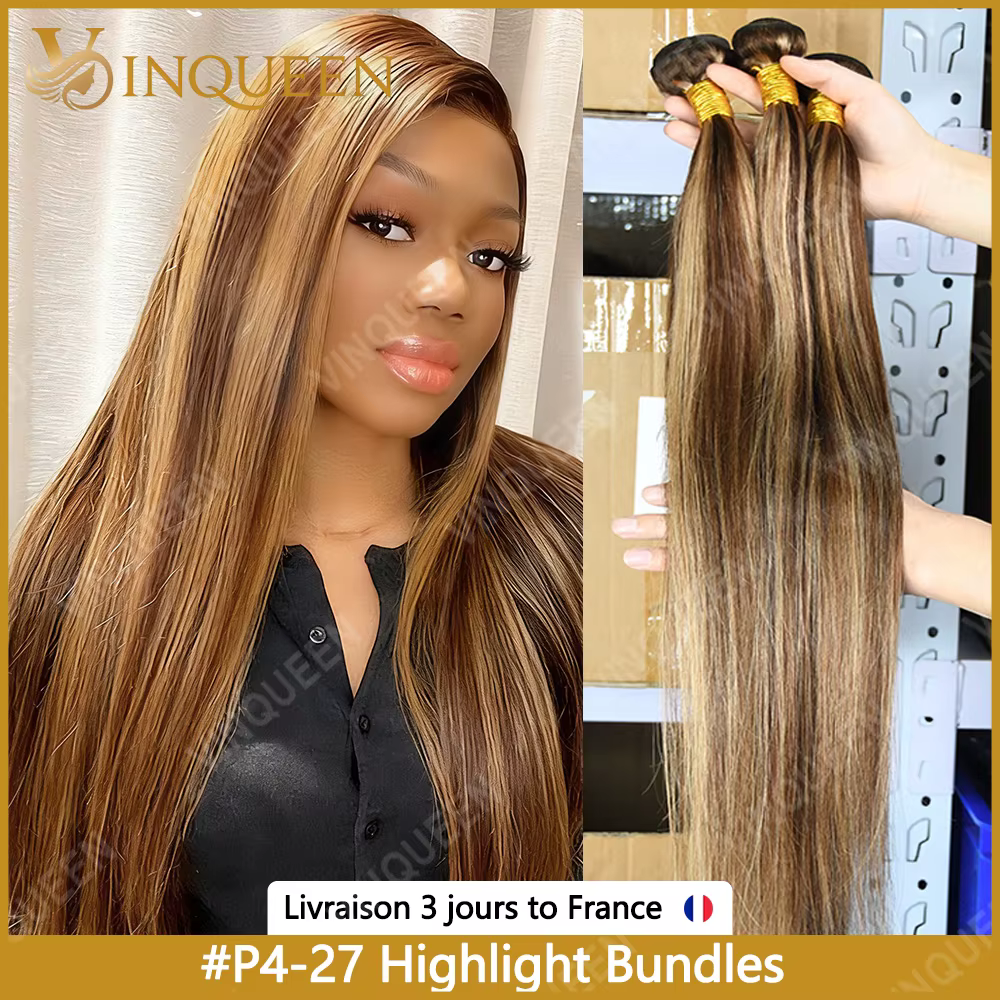 Highlight Tissage Cheveux Humains P4/27 Meche Tissage Humain Hair 12A Tissage Brésilien Raw Haïr Bun