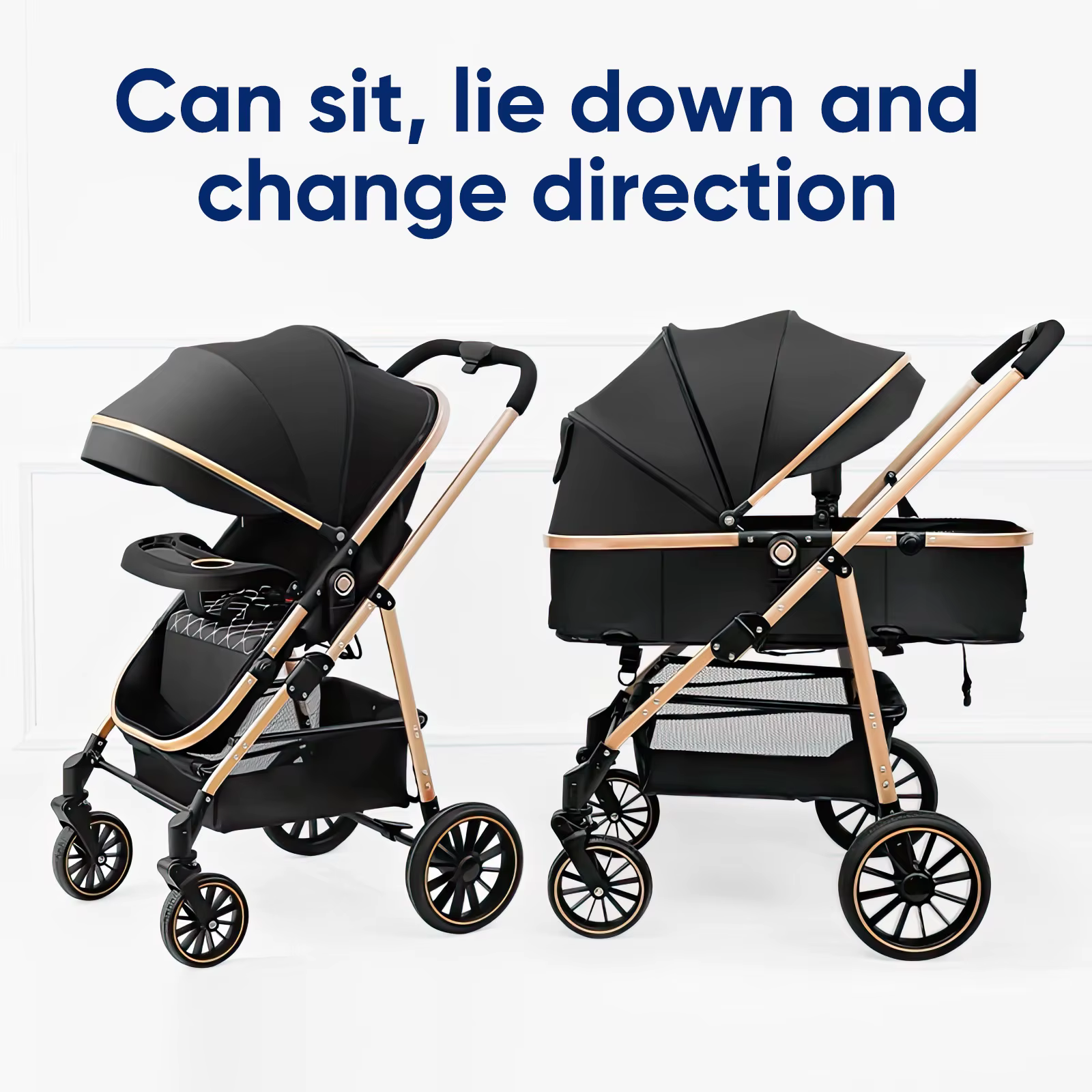 Poussette bébé, avec pliage automatique, position inclinable et allongée, compacte et légère, auvent