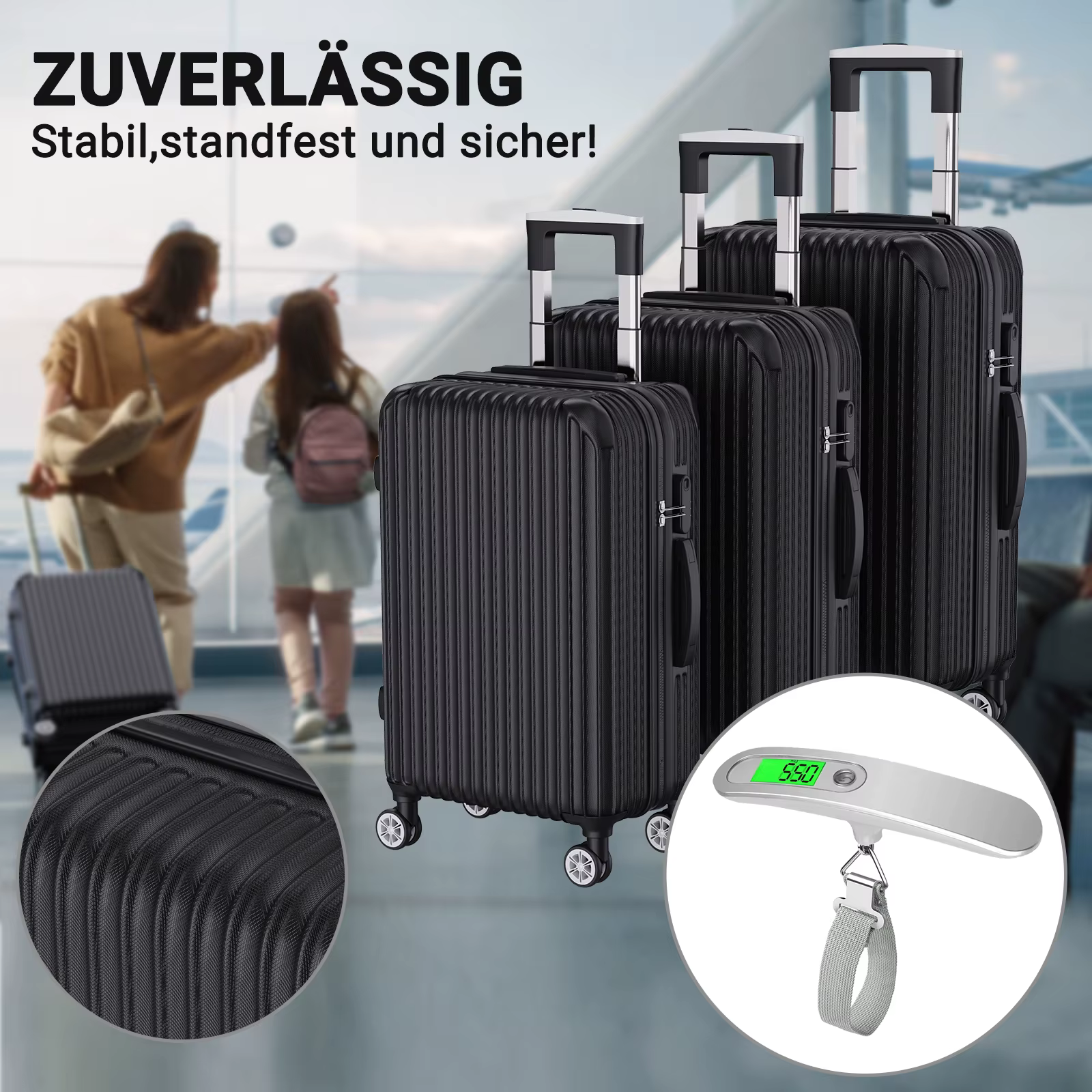 Set de 3 valises rigides ABS, bagage cabine, trolley voyage, 4 roues 360°, M 20'' L 24'' XL 28'', se