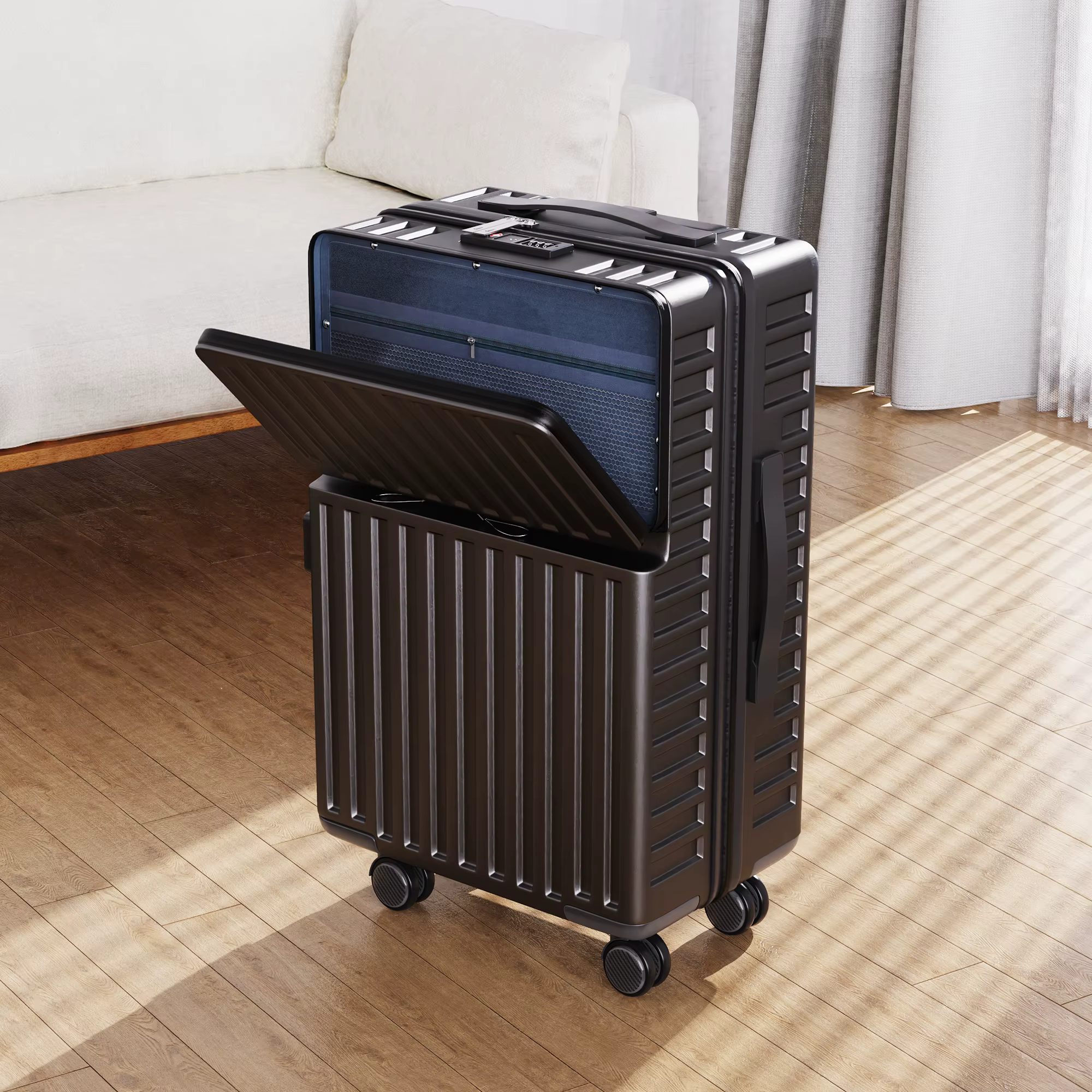 Superaly Ensemble de 2 valises de 20-24 pouces avec rangement frontal, bagages à roulettes silencieu