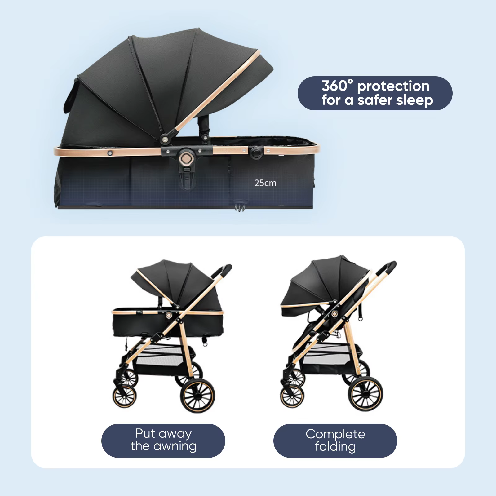 Poussette bébé luxueuse Portable voyage landau pliable landau siège réversible bidirectionnel nouvea