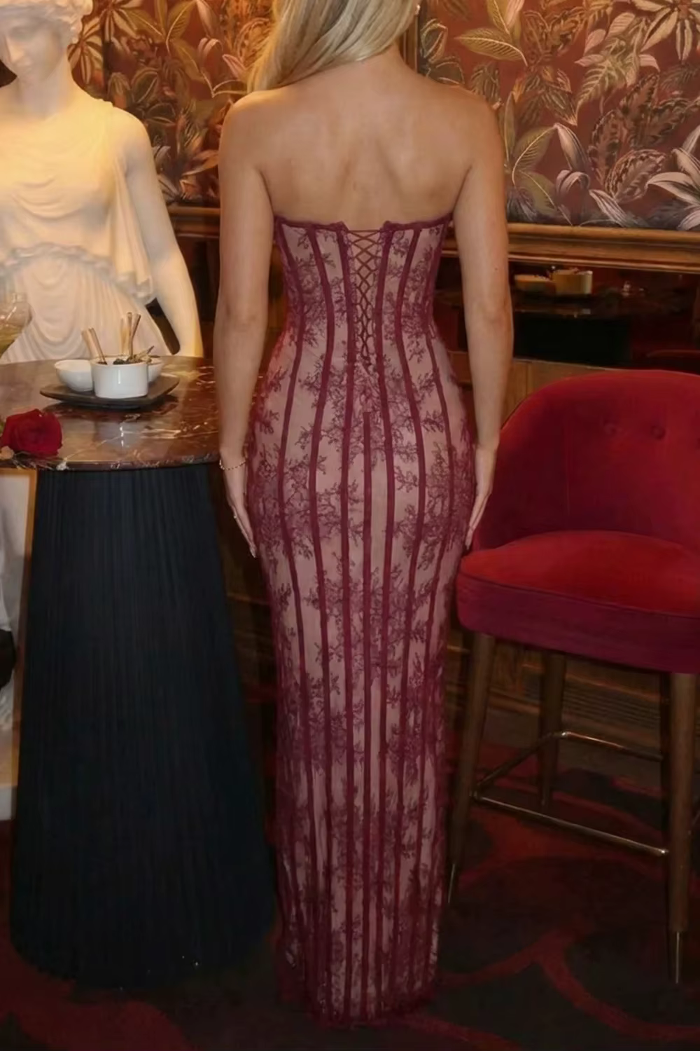 Robe longue élégante sans bretelles en dentelle pour femme, robe de soirée sexy avec corset, robe ma
