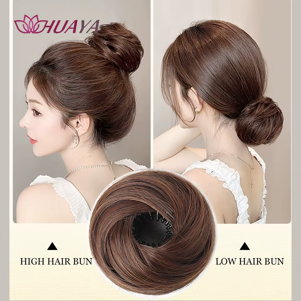 Chignon synthétique avec Clips élastiques circulaires, perruque de cheveux lisses en forme de nid d'