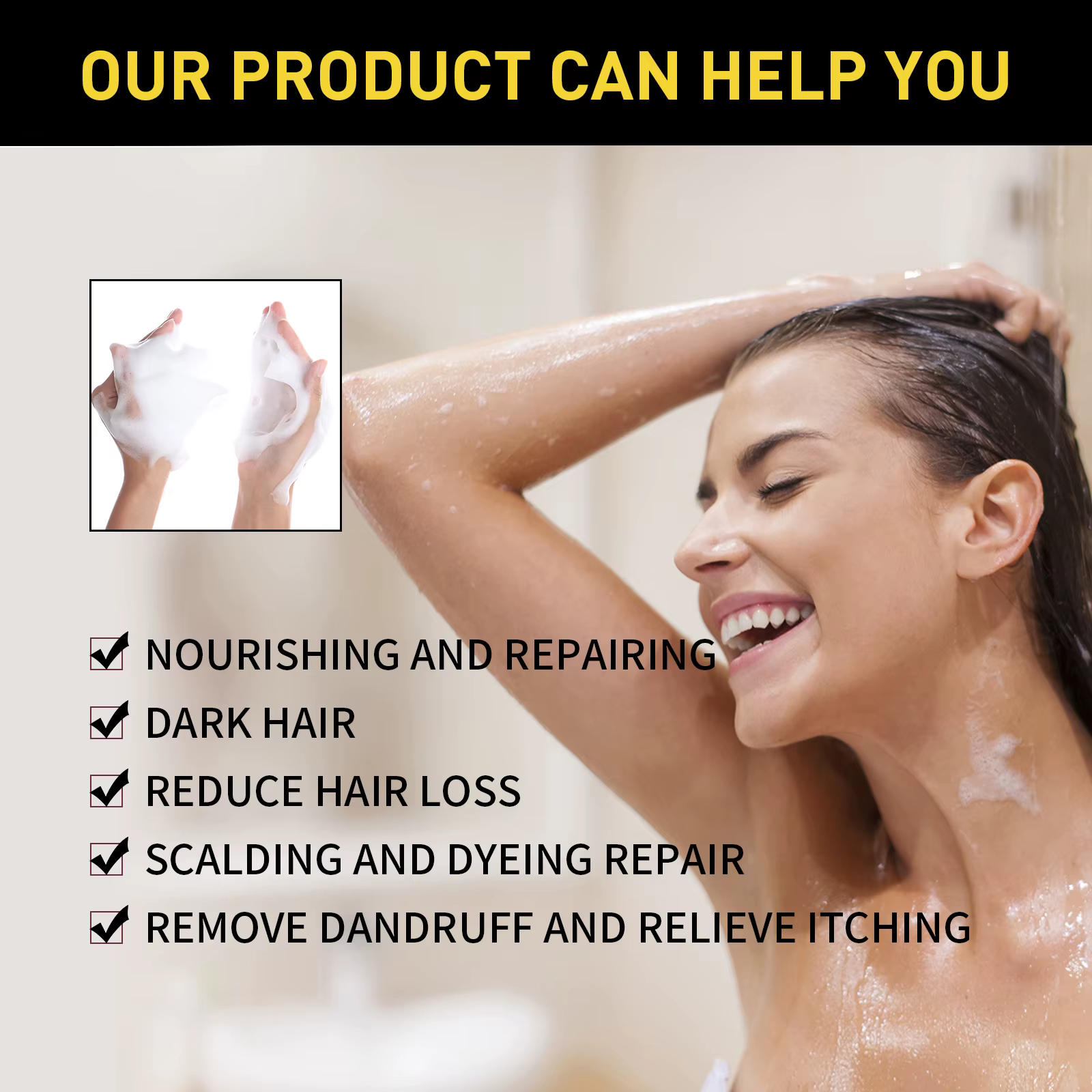 Eelhoe – shampoing pour cheveux noirs, réparation des cheveux secs et endommagés, propre, nourrit, P