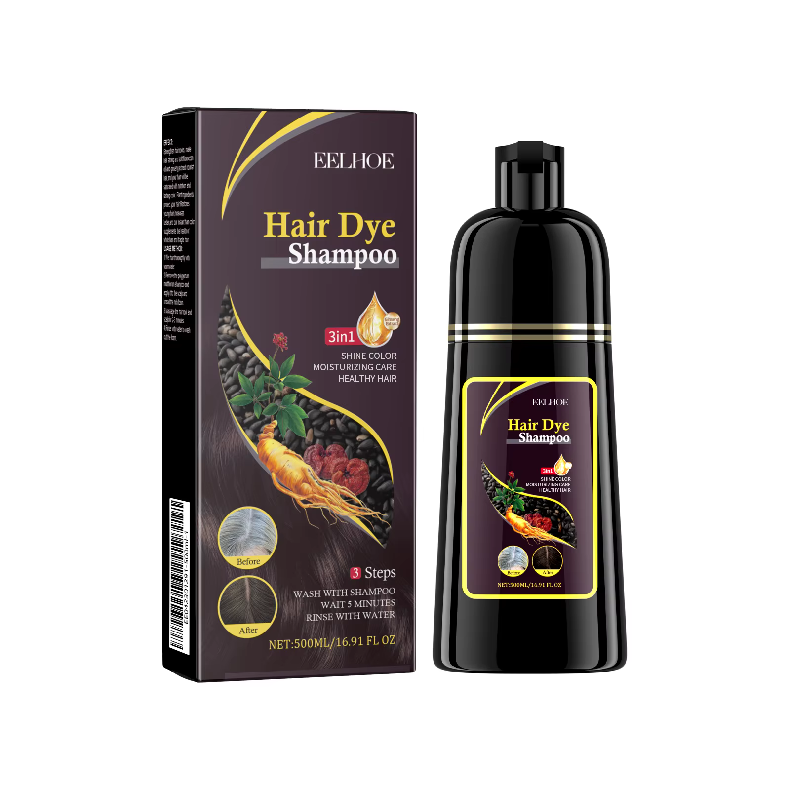 Eelhoe – shampoing pour cheveux noirs, réparation des cheveux secs et endommagés, propre, nourrit, P