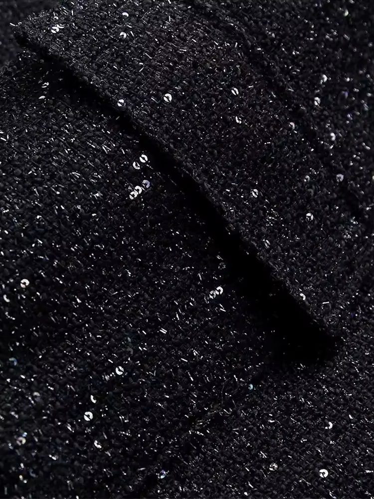 Nlzgmsj – veste à paillettes brillantes pour femme, manteau court à manches longues et col montant,