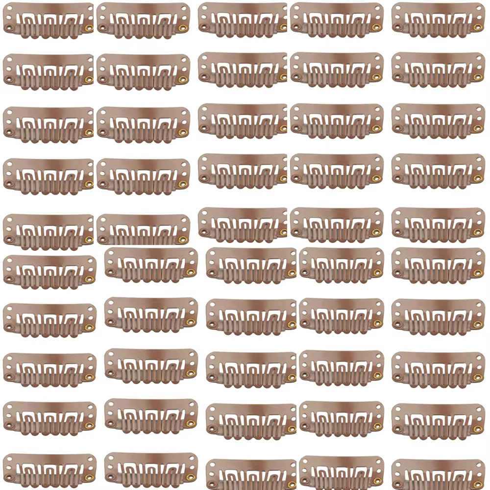 50 Clips pour trames de cheveux réels à clipser, Extensions de cheveux, perruque, pinces à cheveux