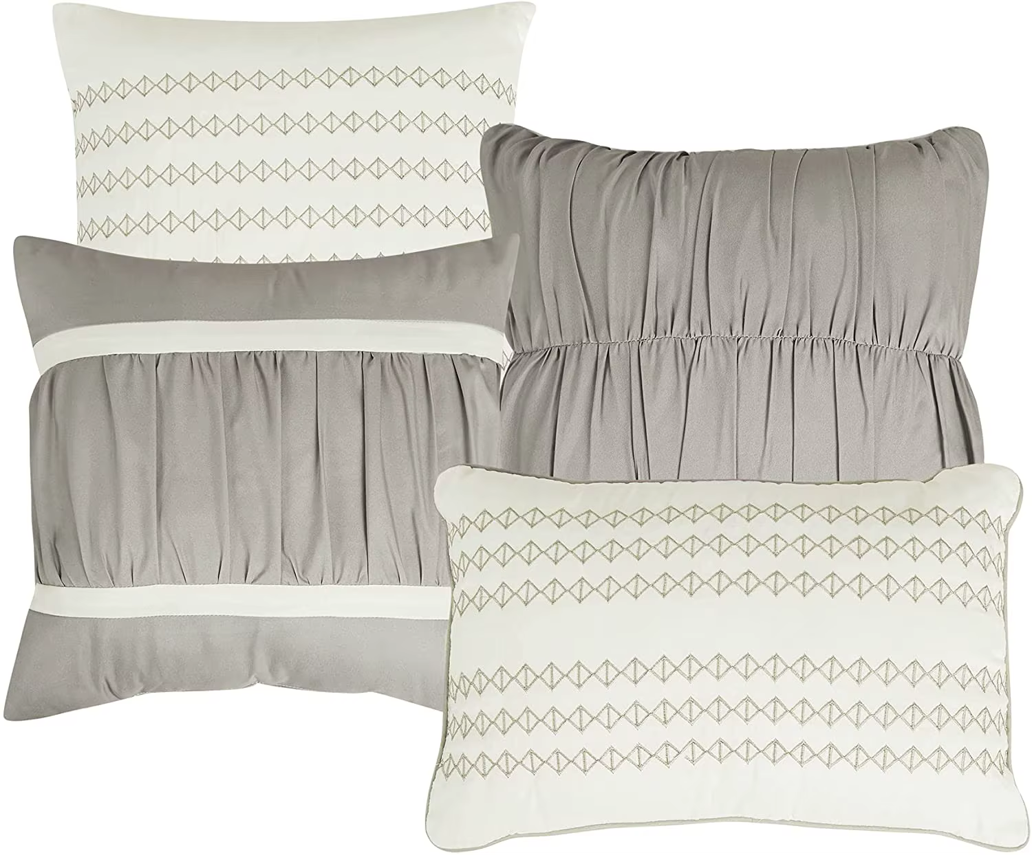 Ensemble de couette Queen de luxe gris, microcarence rayée, polyester, 7 pièces