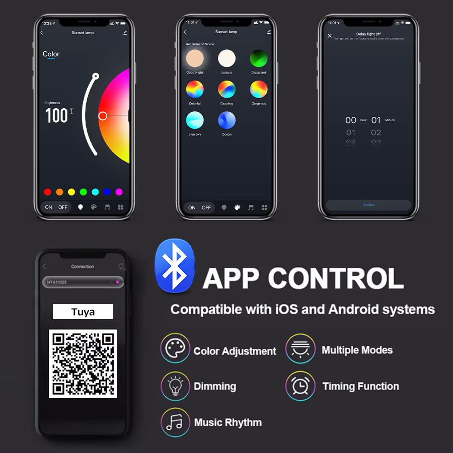 Lampe de coucher de soleil intelligente Tuya LED veilleuse USB RGB Smart Life APP Projection à dista