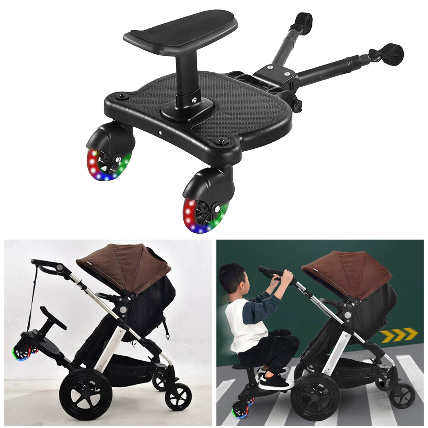 Adaptateur de pédale pour poussette avec siège et dossier amovibles 360° °   Roues rotatives, pédale