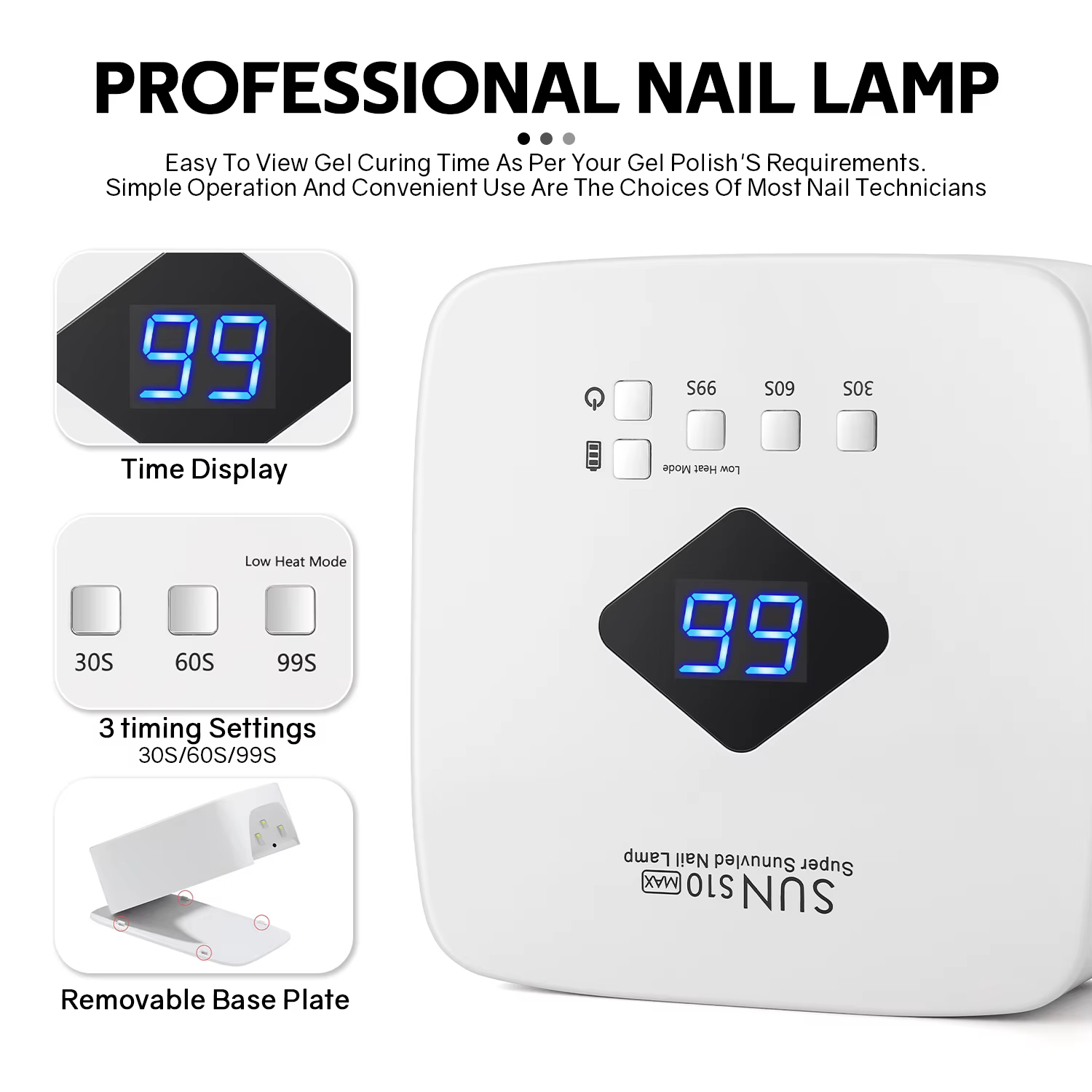 Lampe à ongles UV LED 168W, sèche-ongles Rechargeable avec grand écran LCD, lampe professionnelle à 