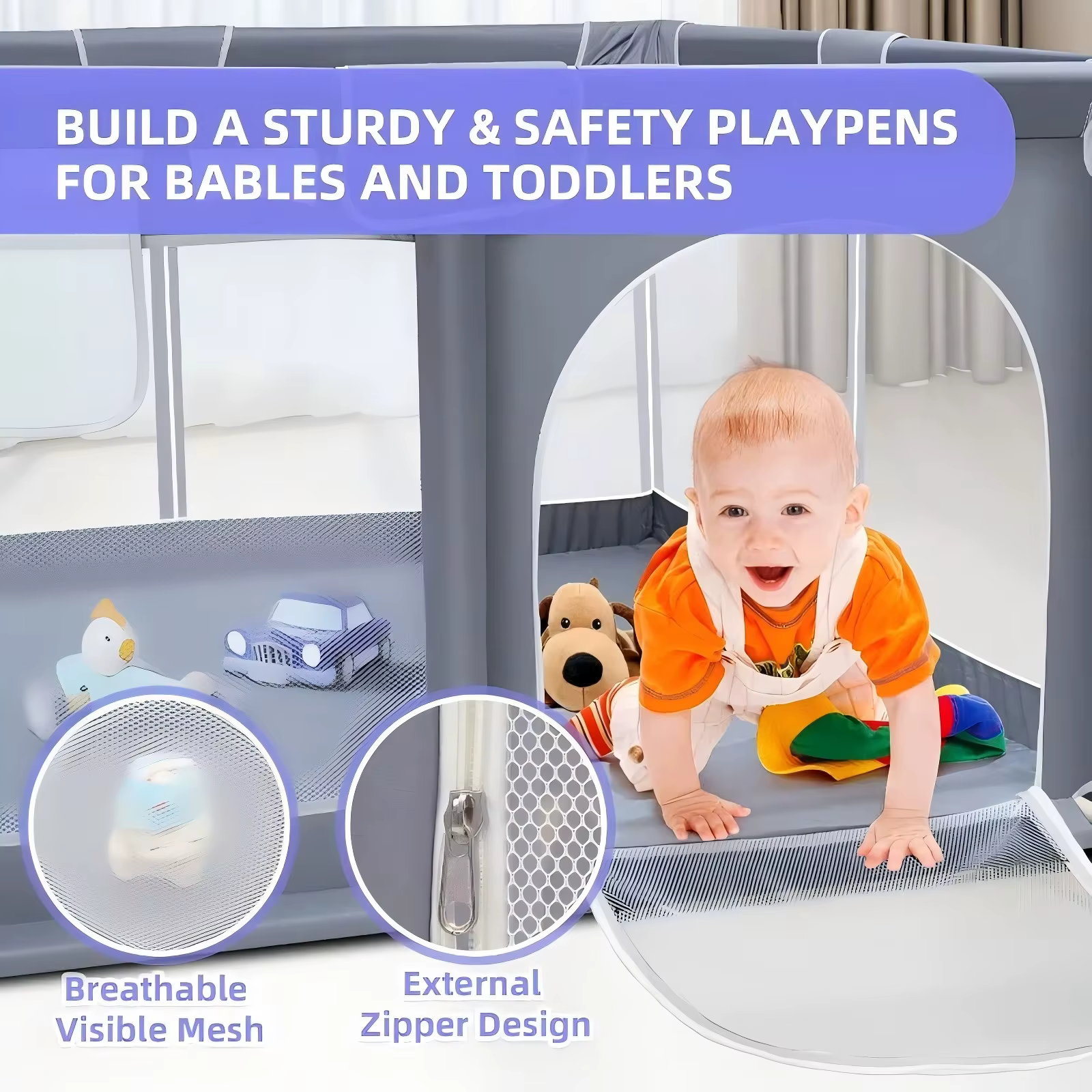Parc pour bébé, parc de jeu extra large pour une utilisation en intérieur et en extérieur, 360 °   A