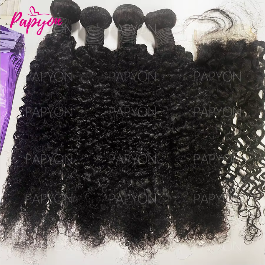 15A Paquets de cheveux bouclés birmans avec fermeture 4x4 paquets de vague profonde frontale cheveux