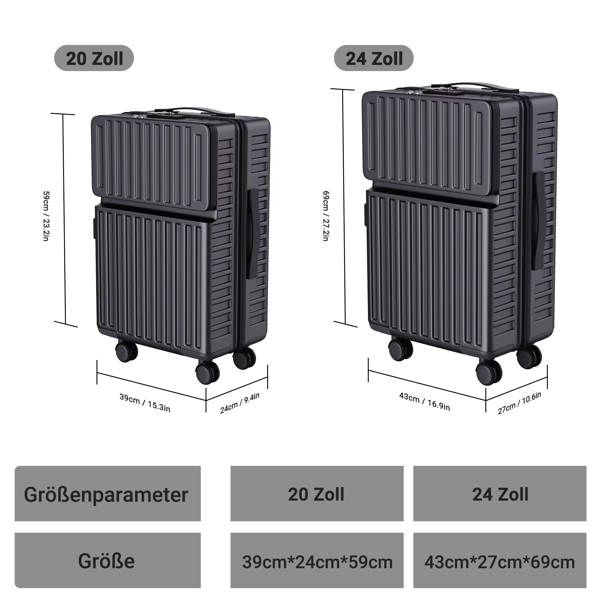 Superaly Ensemble de 2 valises de 20-24 pouces avec rangement frontal, bagages à roulettes silencieu