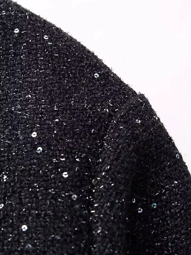Nlzgmsj – veste à paillettes brillantes pour femme, manteau court à manches longues et col montant,