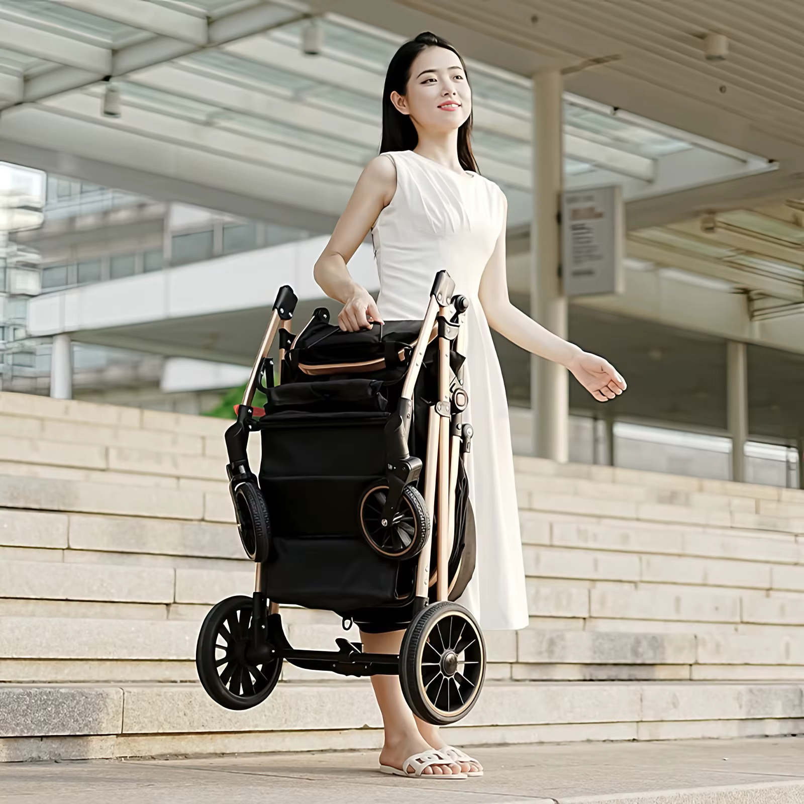 Poussette bébé luxueuse Portable voyage landau pliable landau siège réversible bidirectionnel nouvea