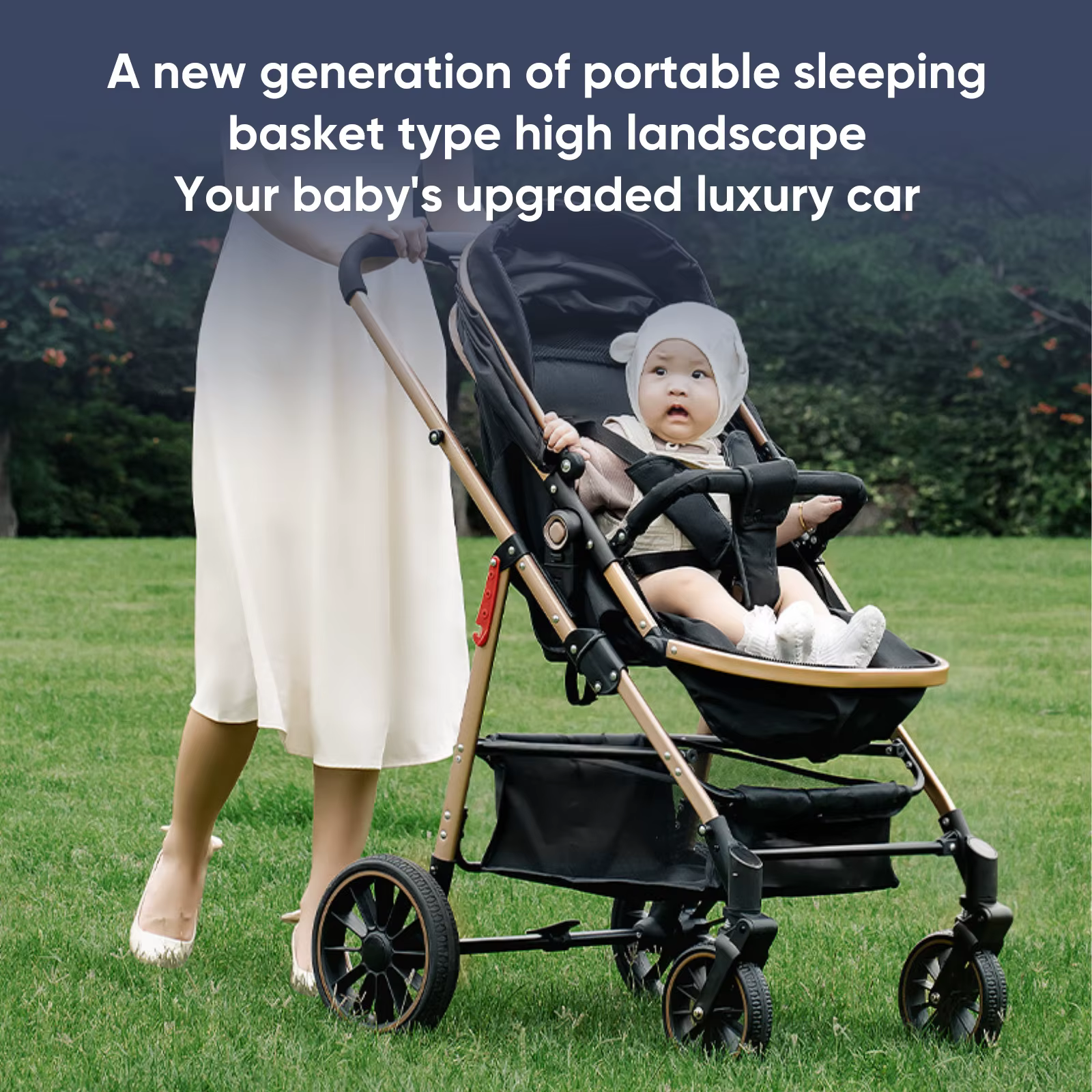 OWJHE Poussette de luxe 3 en 1 pour bébé, neuve, portable, voyage, pliable, cadre en aluminium, pous