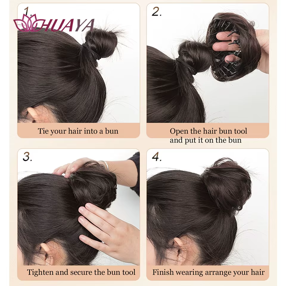 Chignon synthétique avec Clips élastiques circulaires, perruque de cheveux lisses en forme de nid d'