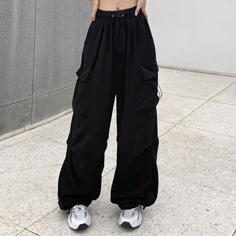 Pantalon Cargo Baggy décontracté pour femmes, couleur unie, taille basse, jogging, Tech, cordon de s