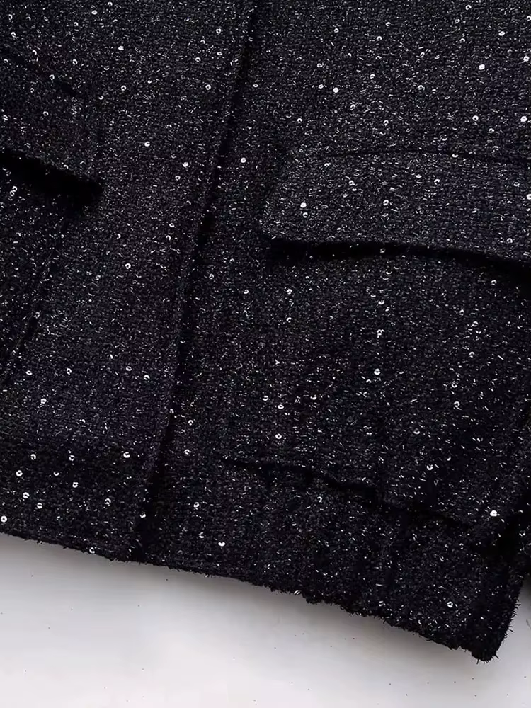 Nlzgmsj – veste à paillettes brillantes pour femme, manteau court à manches longues et col montant,