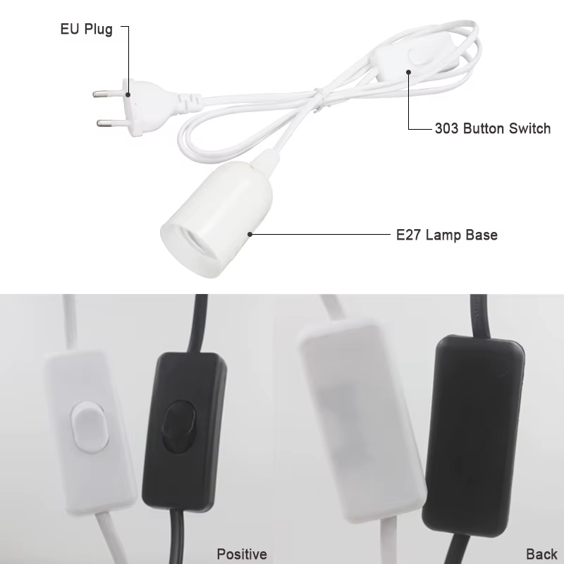 Bases de lampe E27, lampes suspendues, câble d'alimentation de 1.8m, adaptateur de prise ue/US avec 