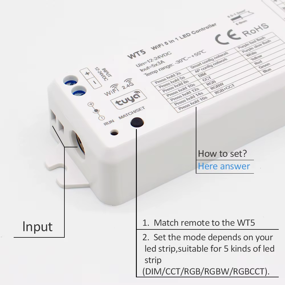 Télécommande sans fil Tuya RGBCCT, contrôleur LED, 12V, 24V, DC 2.4G, RF, pilote RGBWW RGB CCT, vari