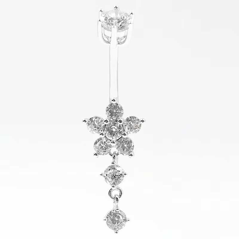 Anneau de nombril en argent regardé 925, bijoux de piercing au corps, ventre ichi, fleur de mode