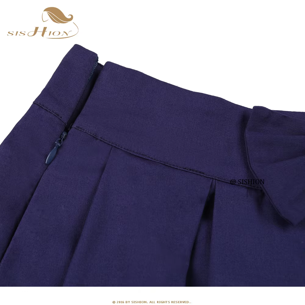 SISHION-Jupe plissée en coton avec nœud papillon pour femme, jupe patineuse, taille haute, rétro, vi