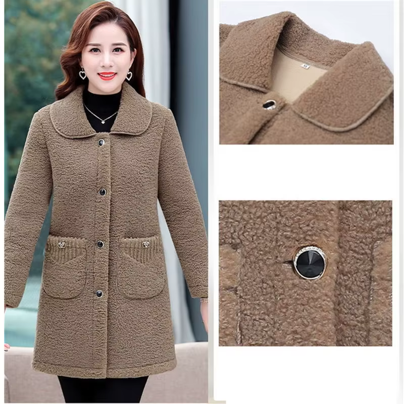 Manteau en fausse laine d'agneau pour mères d'âge moyen, ample, manches longues, vêtements d'extérie