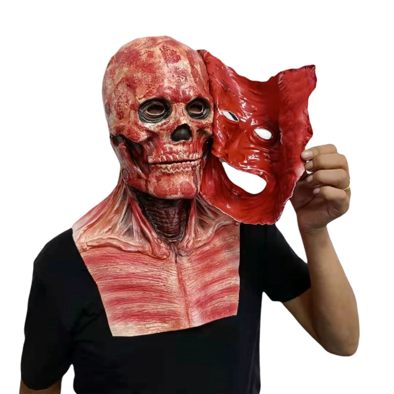 Masque Déchiré Double Couche en Latex pour Halloween, Crâne d'Horreur Sanglante, ixde Cosplay Effray