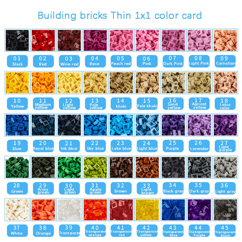 Aquaryta 1000 pièces briques de Construction mince 1X1 en vrac Compatible avec Logo 3024 Assemblage 