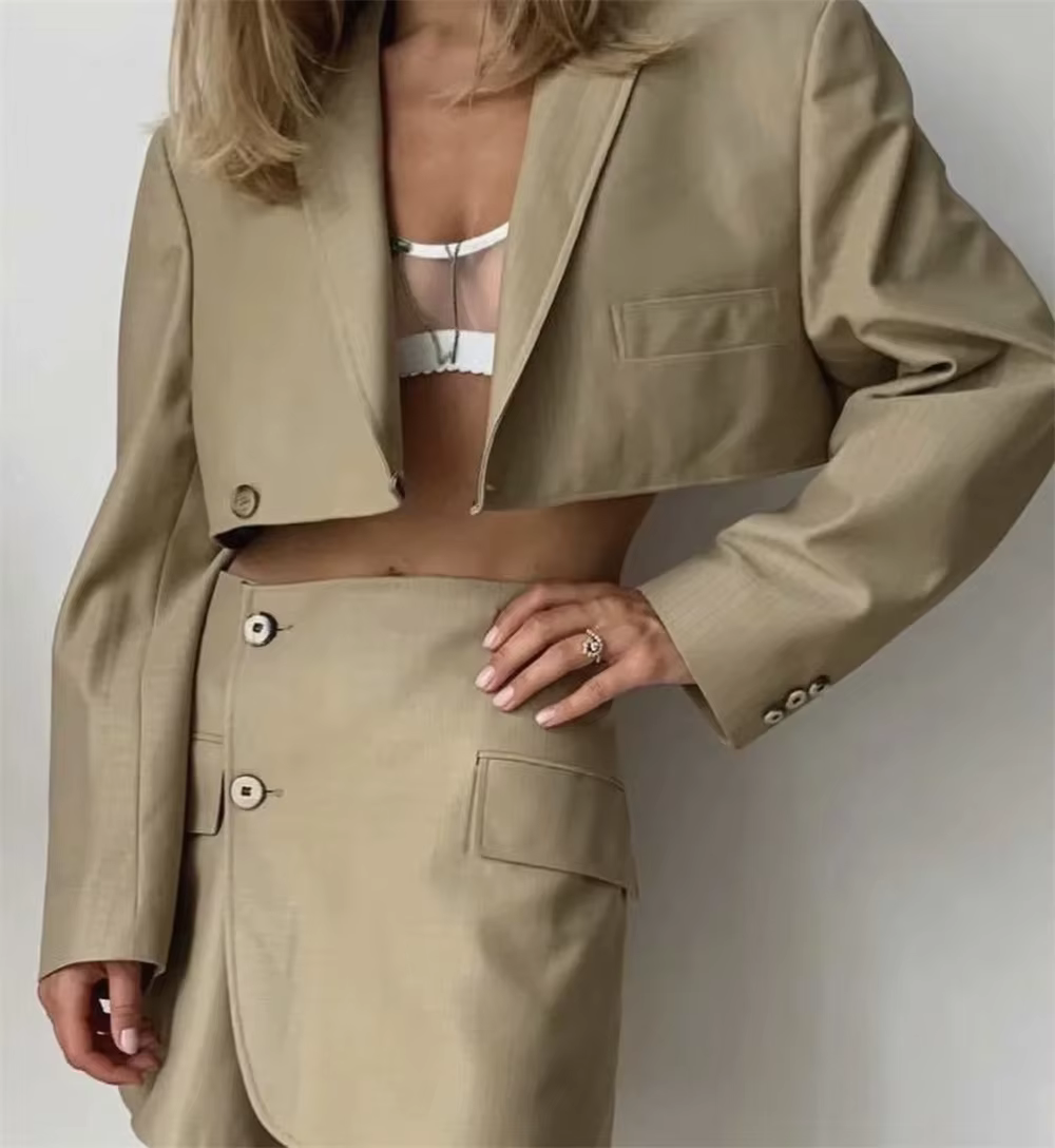 XEASY-Ensemble Deux Pièces pour Femme, Blazer, Jupe Courte, Tweed Trempé, Manches sulf