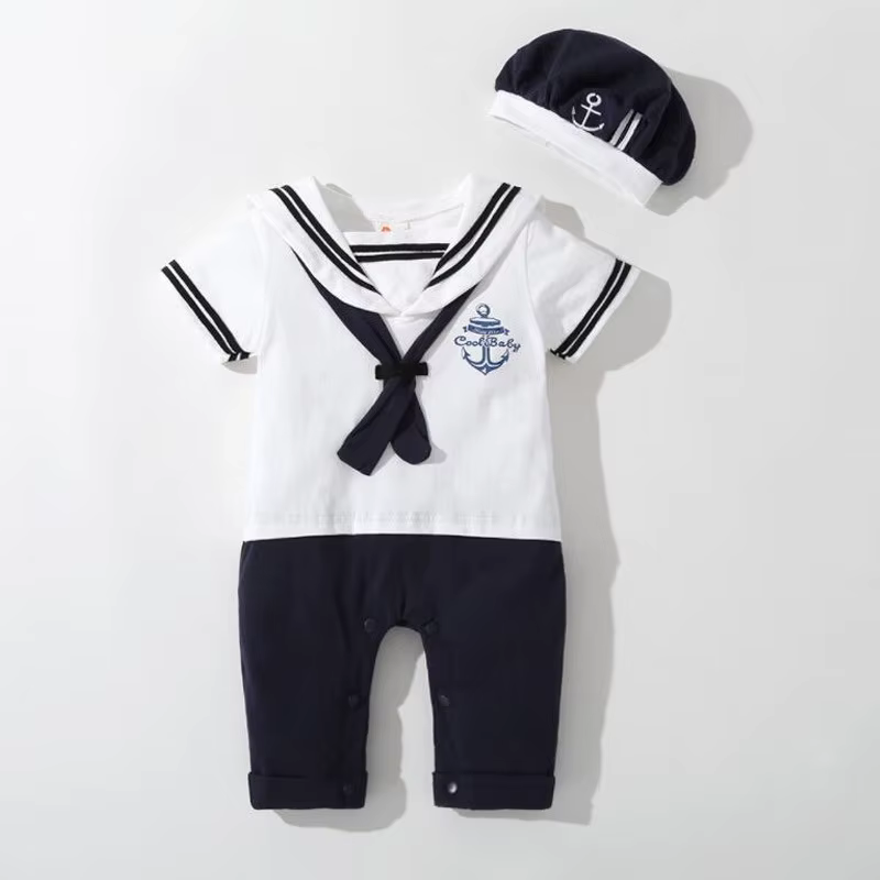 Vêtements d'été pour bébés garçons et filles, barboteuse marine, combinaison de marin pour nouveau-n