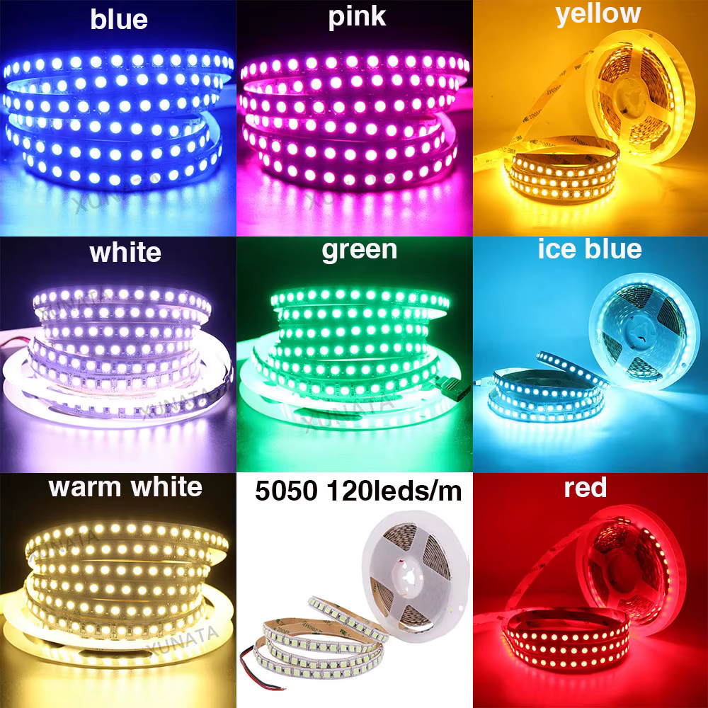 Bande lumineuse LED RGB Flexible, DC12V, 5050, 5054, 2835, 120, 240 diodes/M, blanc, rouge, bleu, ro