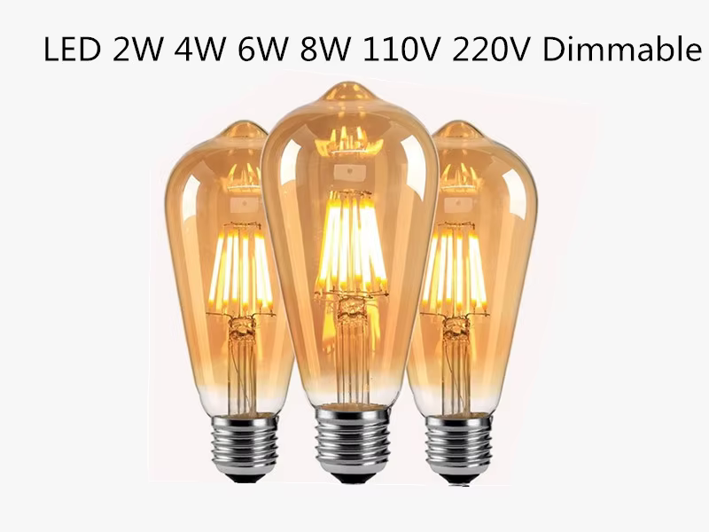 Ampoules LED à Filament Edison, lumières artistiques dorées ST64 à intensité variable E27 B22 2W 4W 