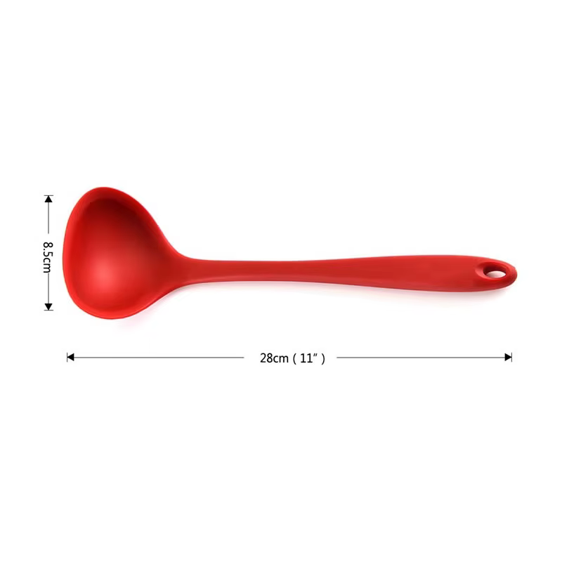Louche à soupe antiadhésive en Silicone, cuillère à soupe Flexible, poignée incurvée, cuillère ronde