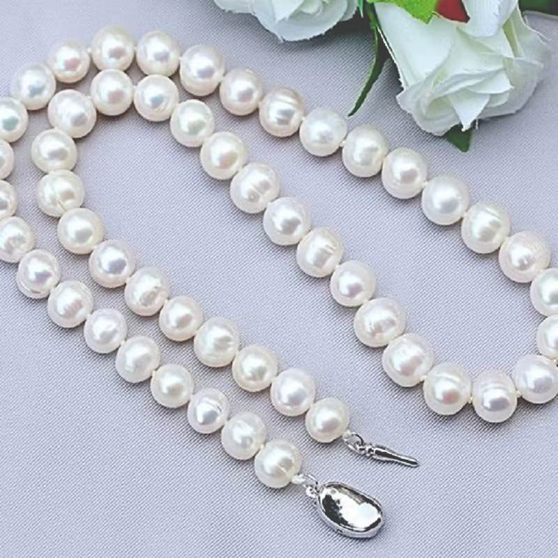 Colliers de perles naturelles 9-10mm, bijoux en perles d'eau douce, collier en argent Sterling 925 p