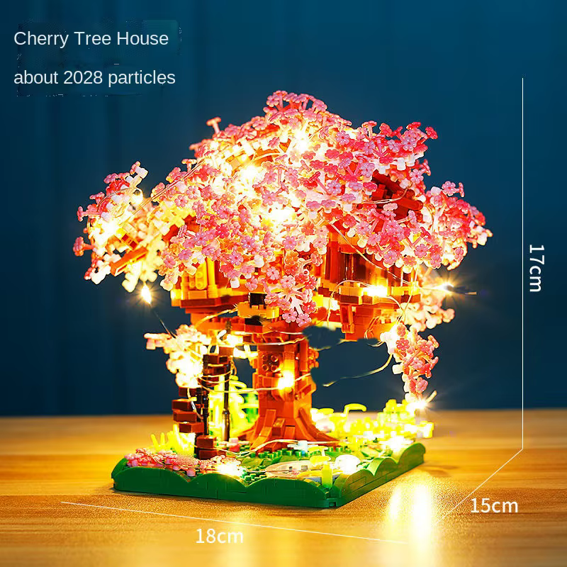 Ensemble de blocs de construction d'arbre bonsaï cerisier, briques de plantes en fleurs de Sakura av