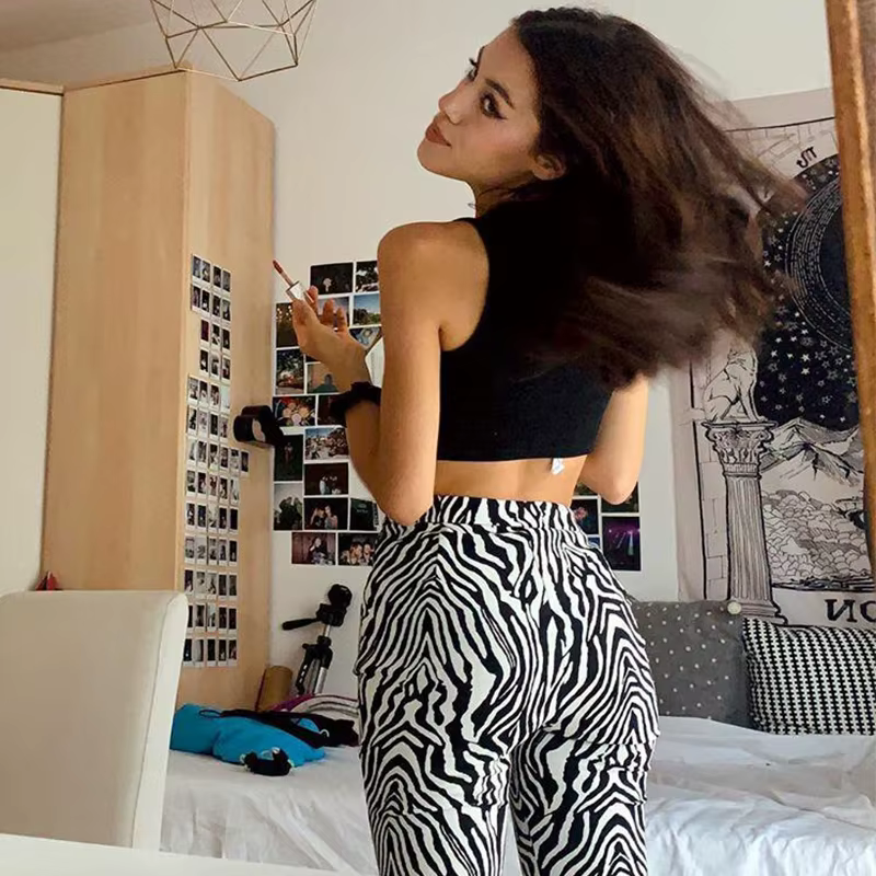 ZZSYKD-Pantalon Imprimé Zèbre pour Femme, Taille Haute, Jambes Larges, Long Fjadt, Mode Décontractée