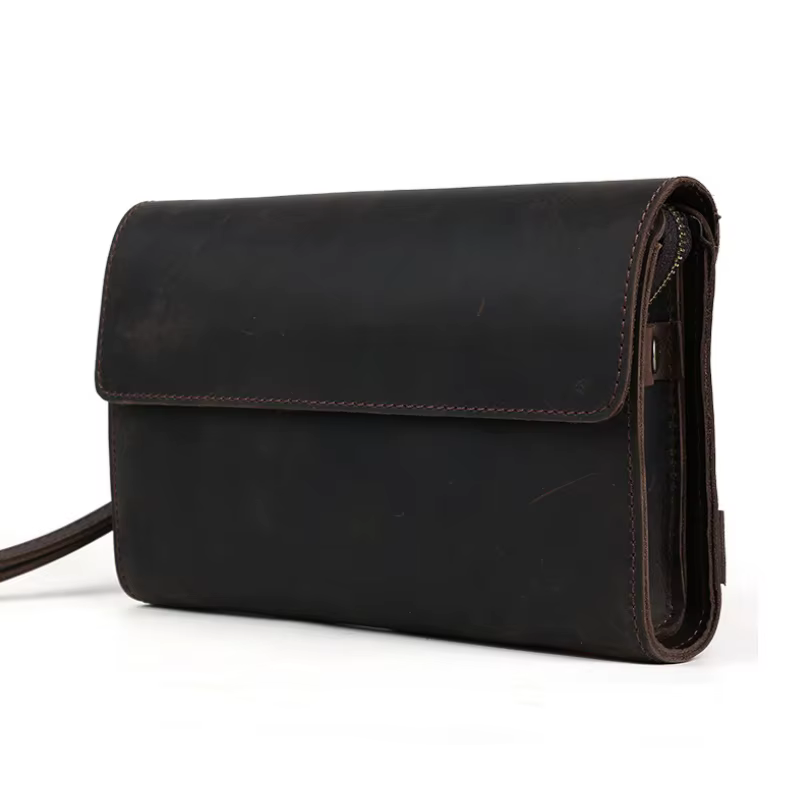 Grand portefeuille en cuir véritable pour homme, pocommuniste de jour, sac à main de style vintage, 
