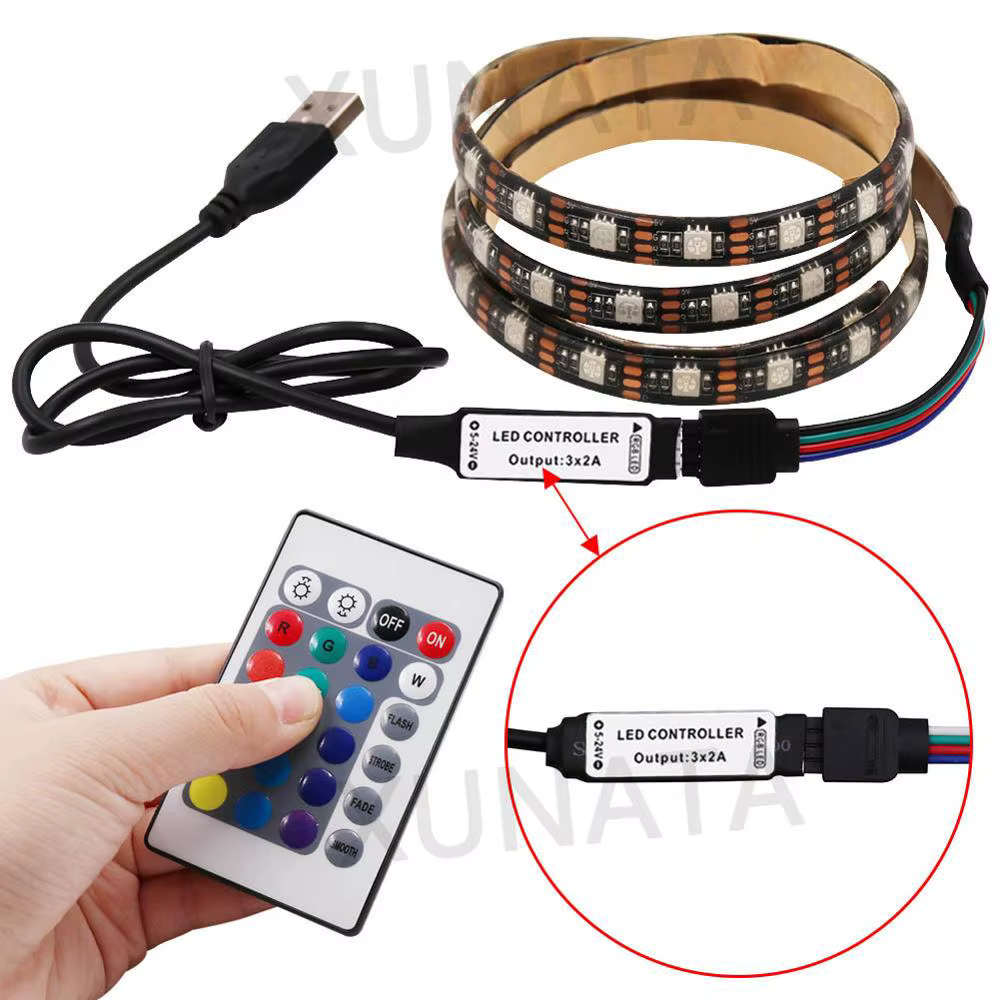 Bande lumineuse LED USB 5V RGB 5050, 24 touches/44 touches, Kit de télécommande, alimentation USB, b