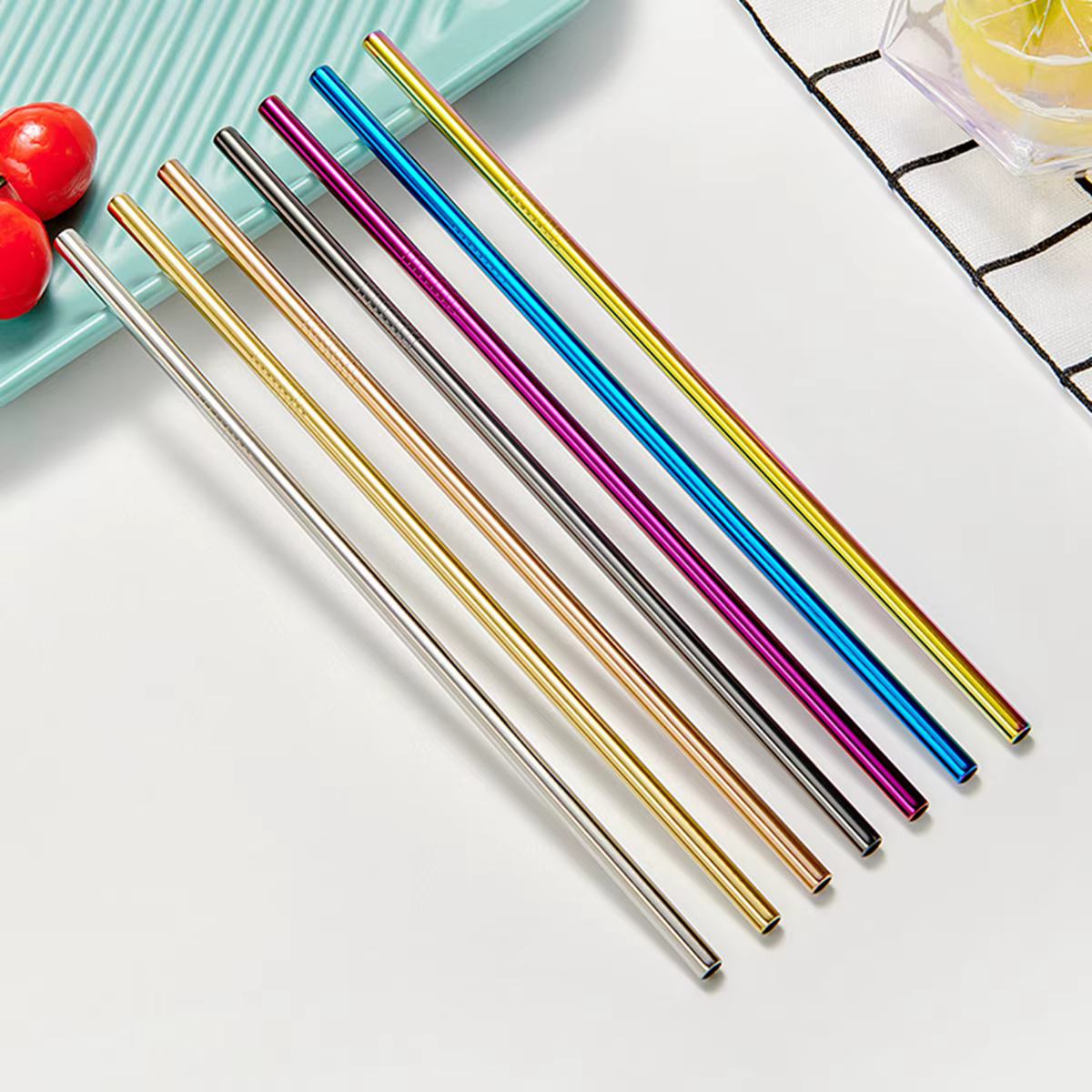 Pailles à boire en métal réutilisables en acier inoxydable 304, 1 pièce, avec brosse de nettoyage, p