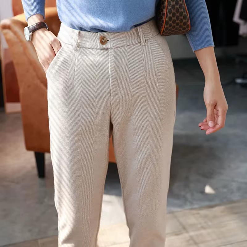 Pantalon crayon sarouel en laine pour femme, taille haute, pantalon décontracté imbibé, bureau, auto