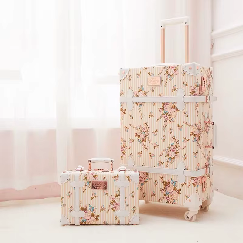 Valise de voyage Vintage pour femmes, ensemble de sac à main, chariot d'embarquement, bagages, roue 