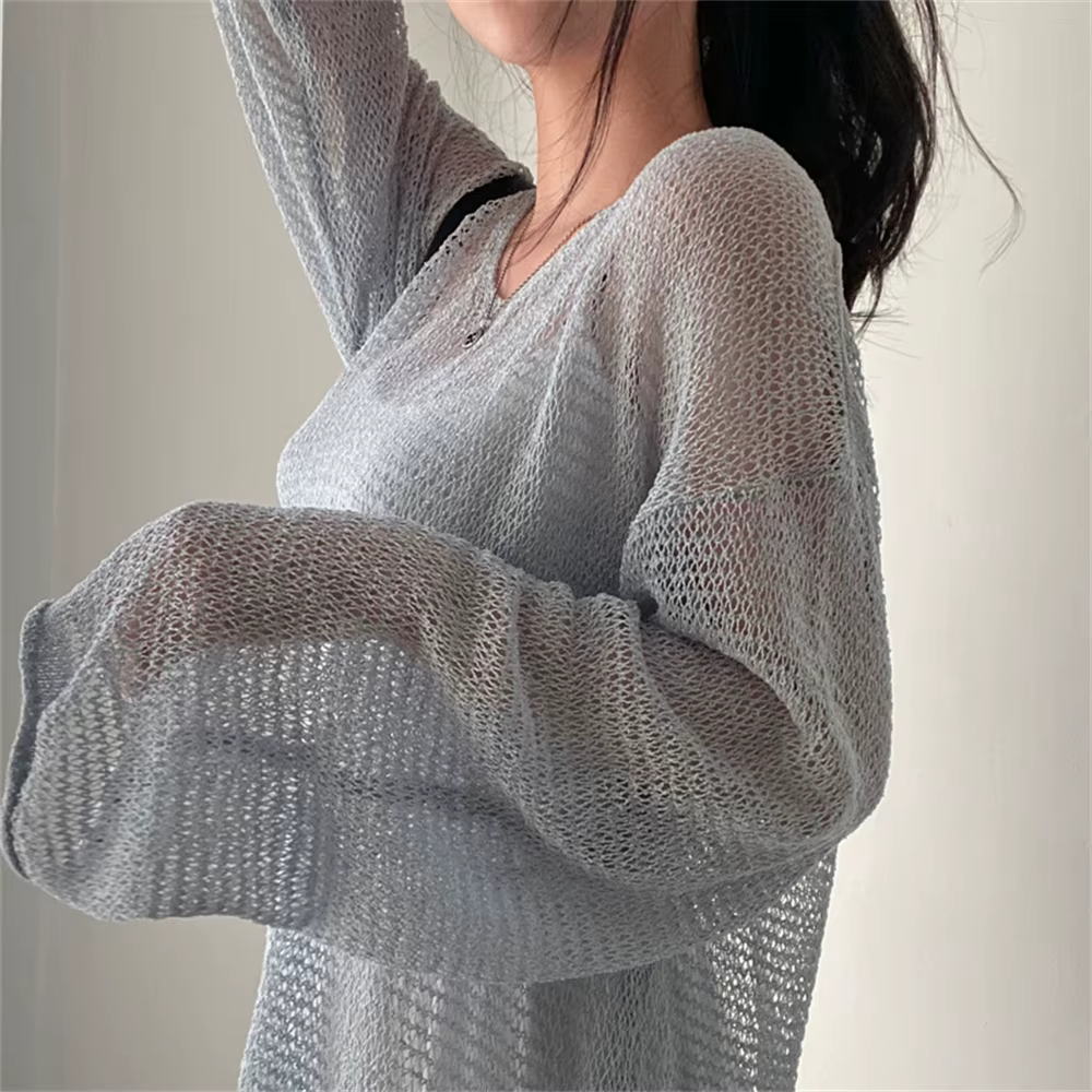 Karrram – pull à manches longues pour Femme, Style paresseux, haut ajouré, Sexy, mode, décontracté,