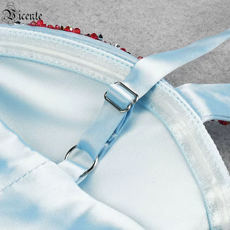 VC Sling-Robe longue en satin avec motif étoile de mer et diamant, fourche fendue, sangle à encolure