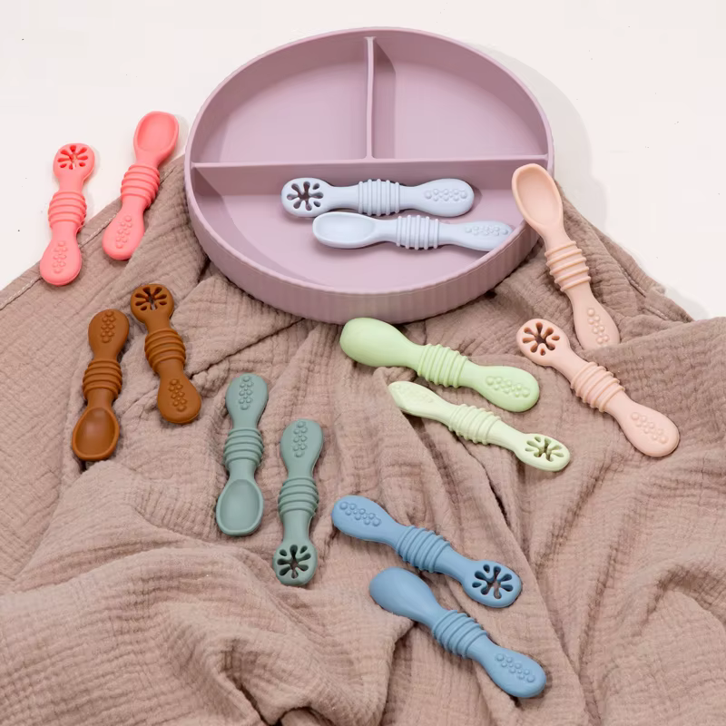 Ensemble cuillère et fourchette pour bébé, cuillère collante en Silicone de qualité alimentaire, cou