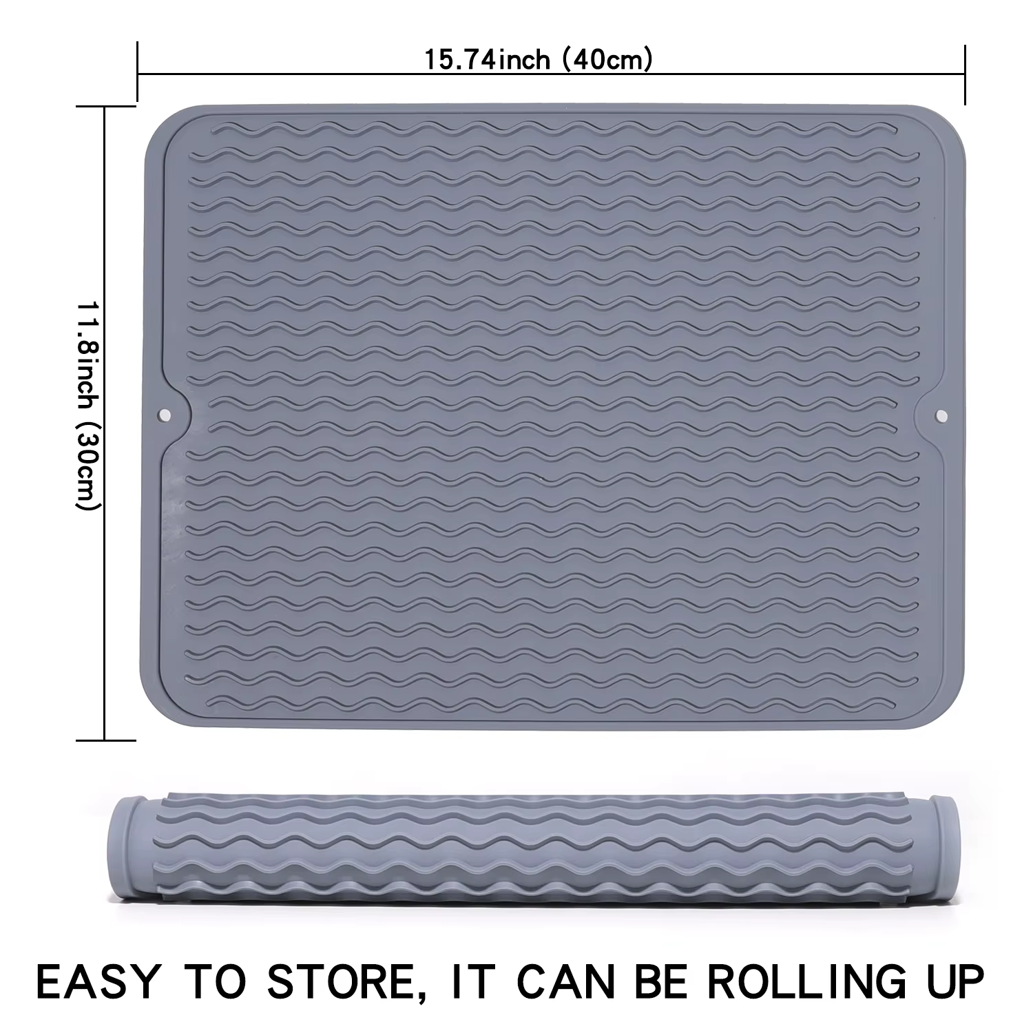 Tapis de séchage de vaisselle en silicone, 40 x 30 cm - Grand tapis de séchage de vaisselle, tapis d