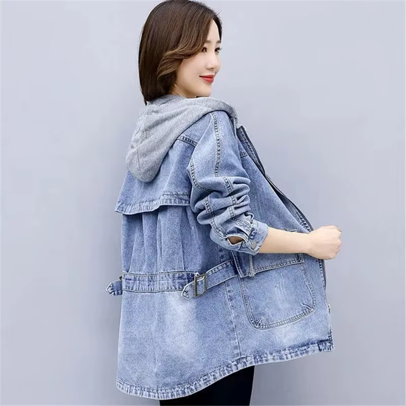 Veste en Jean à Capuche Mi-Longue pour Femme, Style Coréen, Nouvelle Collection Printemps Automne 20